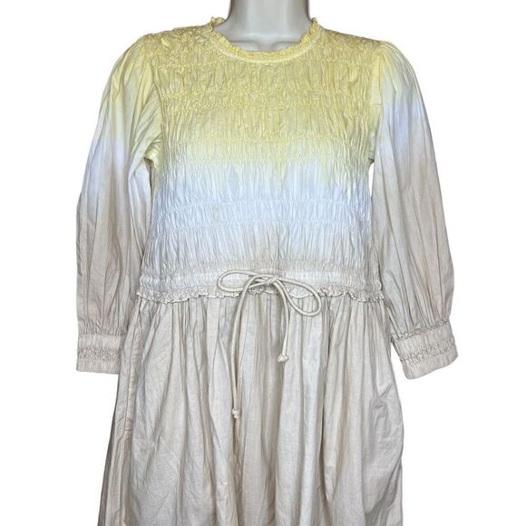 APIECE APART Aldea Smocked Mini Dress in Soft Dip Dye NWT Organic Cotton Size XS - Picture 7 of 11